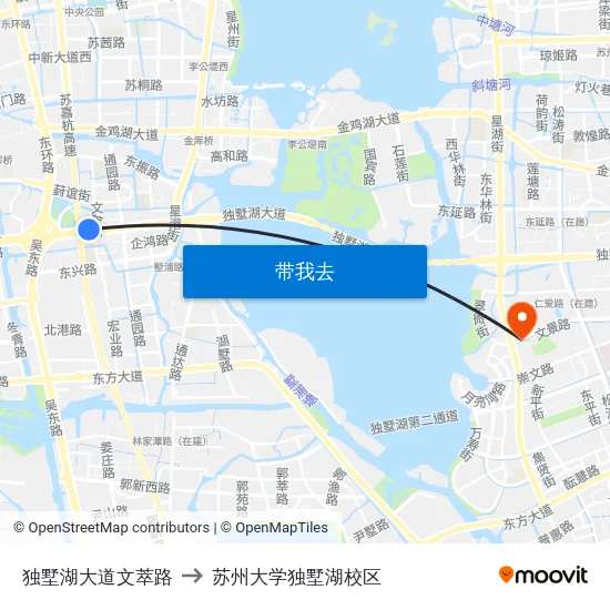 独墅湖大道文萃路 to 苏州大学独墅湖校区 map
