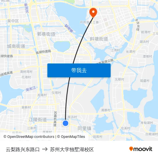 云梨路兴东路口 to 苏州大学独墅湖校区 map