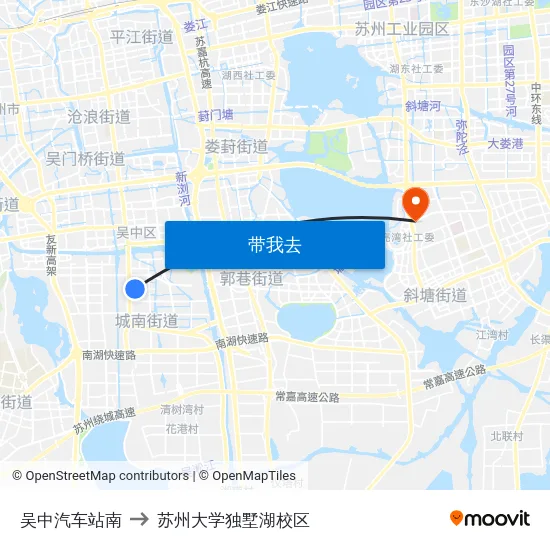 吴中汽车站南 to 苏州大学独墅湖校区 map