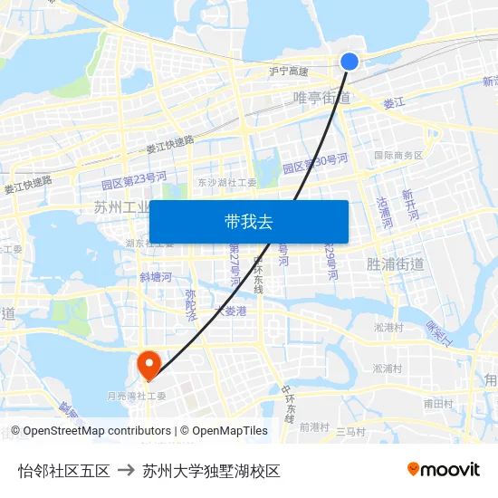 怡邻社区五区 to 苏州大学独墅湖校区 map