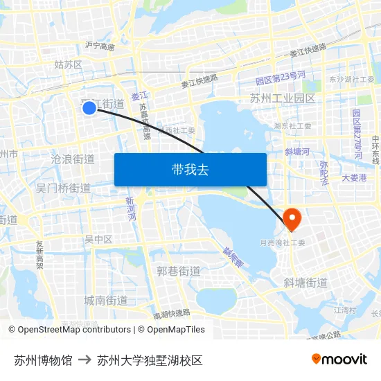 苏州博物馆 to 苏州大学独墅湖校区 map