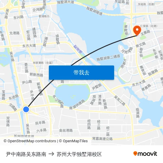 尹中南路吴东路南 to 苏州大学独墅湖校区 map