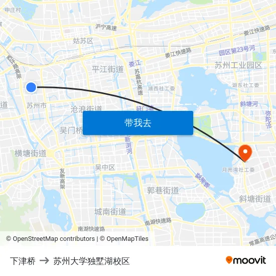 下津桥 to 苏州大学独墅湖校区 map