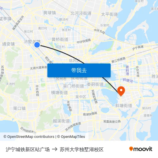 沪宁城铁新区站广场 to 苏州大学独墅湖校区 map