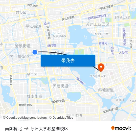 南园桥北 to 苏州大学独墅湖校区 map