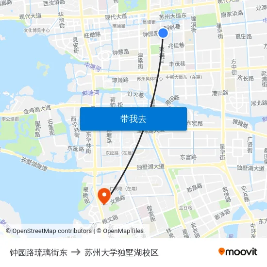钟园路琉璃街东 to 苏州大学独墅湖校区 map