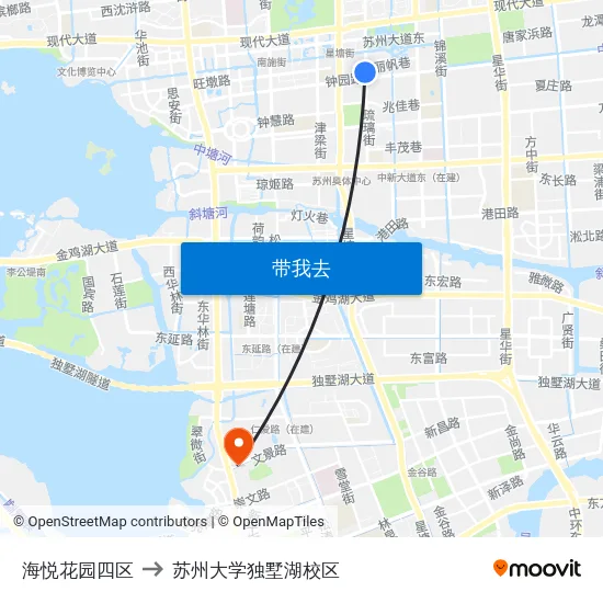 海悦花园四区 to 苏州大学独墅湖校区 map