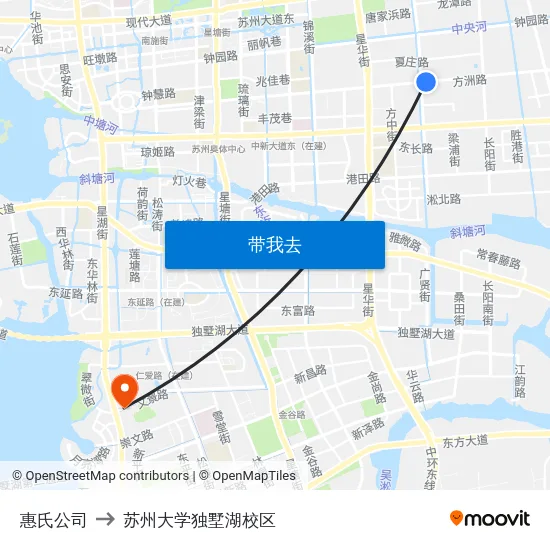 惠氏公司 to 苏州大学独墅湖校区 map