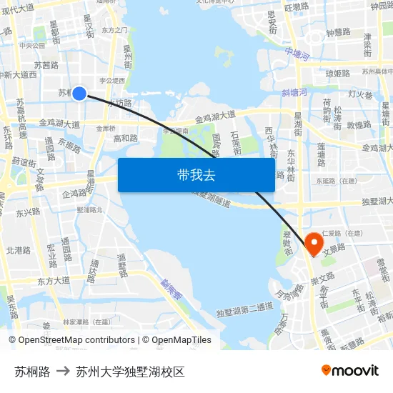 苏桐路 to 苏州大学独墅湖校区 map