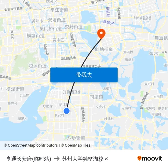 亨通长安府(临时站) to 苏州大学独墅湖校区 map