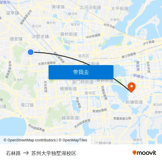 石林路 to 苏州大学独墅湖校区 map
