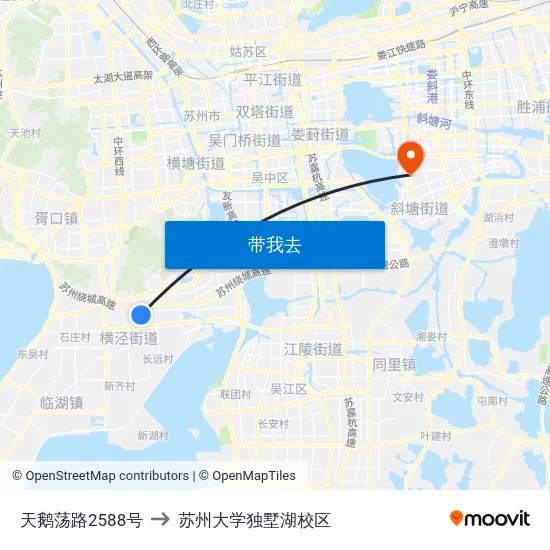 天鹅荡路2588号 to 苏州大学独墅湖校区 map