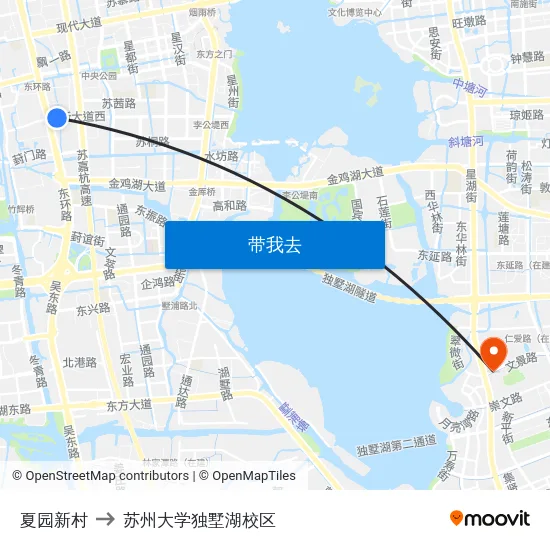 夏园新村 to 苏州大学独墅湖校区 map