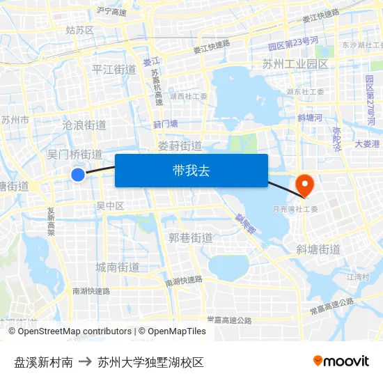 盘溪新村南 to 苏州大学独墅湖校区 map