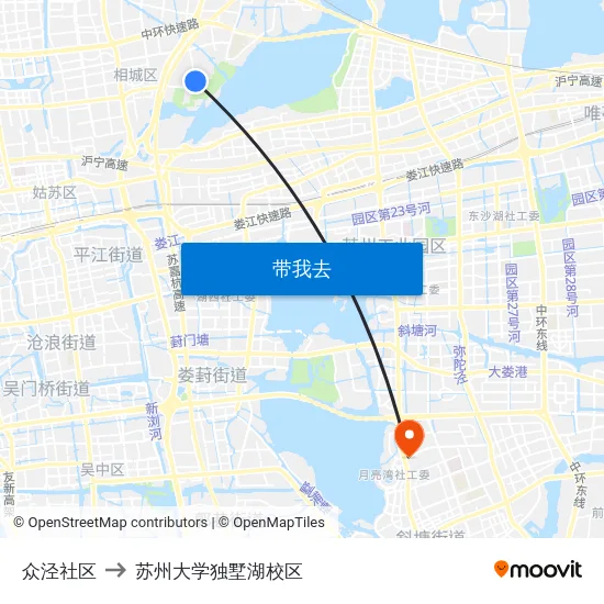 众泾社区 to 苏州大学独墅湖校区 map