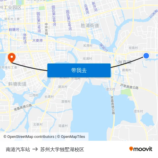 南港汽车站 to 苏州大学独墅湖校区 map
