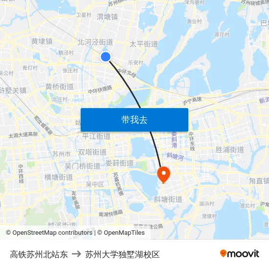 高铁苏州北站东 to 苏州大学独墅湖校区 map