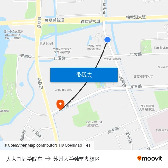 人大国际学院东 to 苏州大学独墅湖校区 map