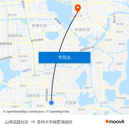 山湖花园社区 to 苏州大学独墅湖校区 map