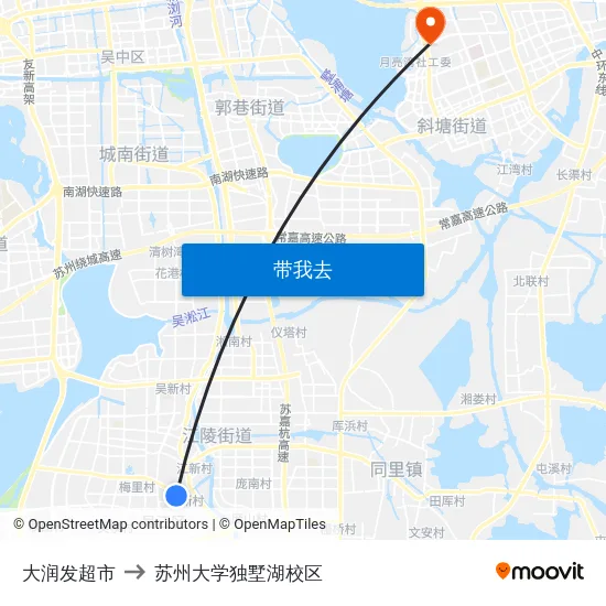 大润发超市 to 苏州大学独墅湖校区 map