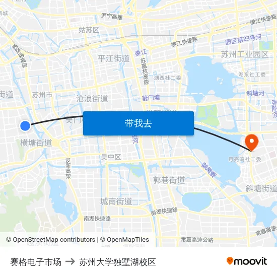 赛格电子市场 to 苏州大学独墅湖校区 map