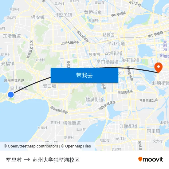 墅里村 to 苏州大学独墅湖校区 map