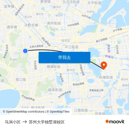 马涧小区 to 苏州大学独墅湖校区 map