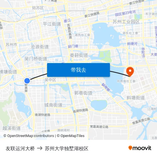 友联运河大桥 to 苏州大学独墅湖校区 map