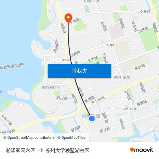 淞泽家园六区 to 苏州大学独墅湖校区 map