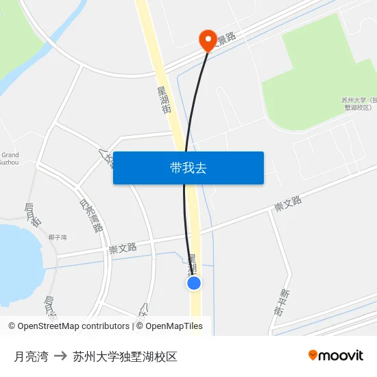 月亮湾 to 苏州大学独墅湖校区 map