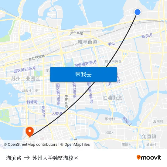 湖滨路 to 苏州大学独墅湖校区 map