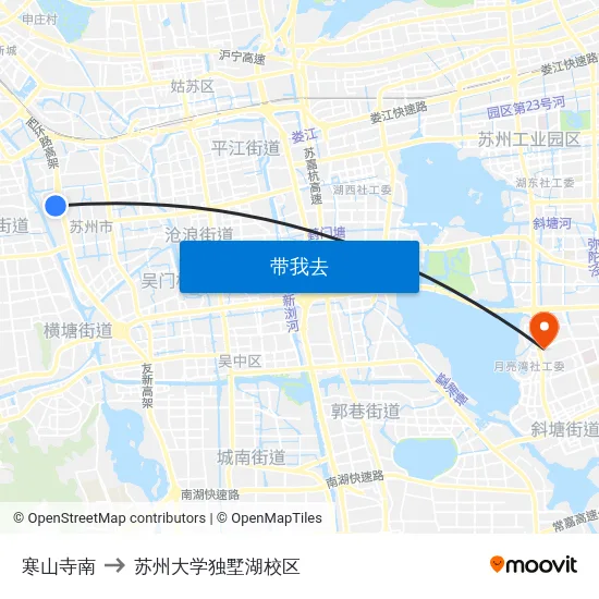 寒山寺南 to 苏州大学独墅湖校区 map