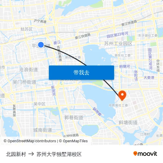 北园新村 to 苏州大学独墅湖校区 map