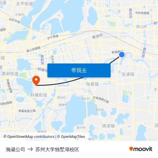 瀚崴公司 to 苏州大学独墅湖校区 map