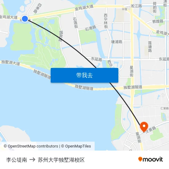 李公堤南 to 苏州大学独墅湖校区 map