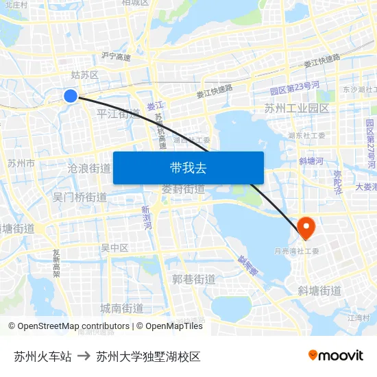苏州火车站 to 苏州大学独墅湖校区 map