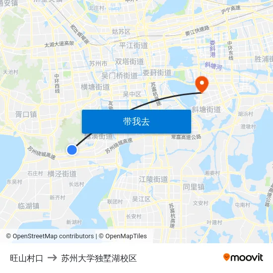旺山村口 to 苏州大学独墅湖校区 map