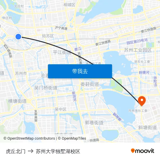 虎丘北门 to 苏州大学独墅湖校区 map