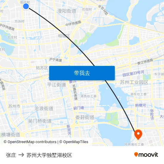 张庄 to 苏州大学独墅湖校区 map