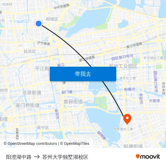 阳澄湖中路 to 苏州大学独墅湖校区 map
