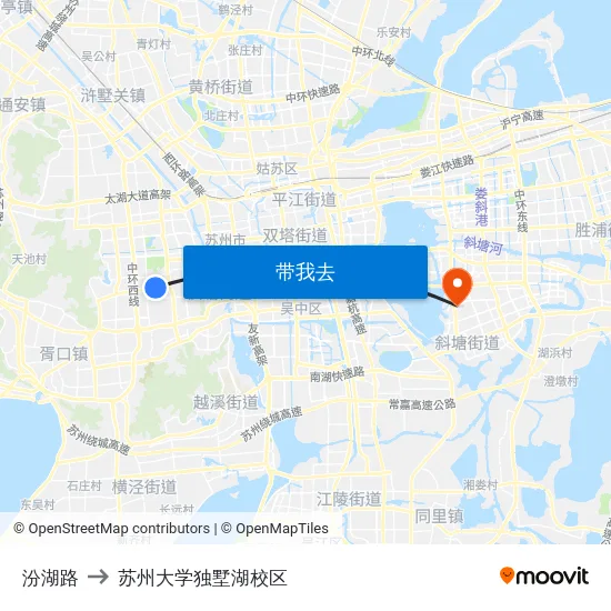 汾湖路 to 苏州大学独墅湖校区 map