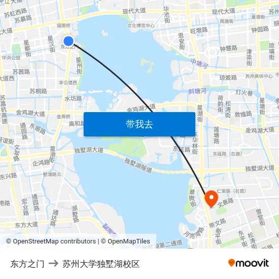 东方之门 to 苏州大学独墅湖校区 map