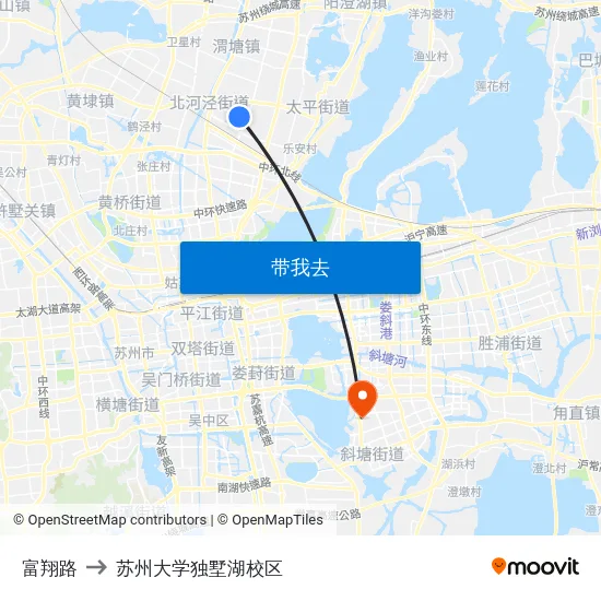 富翔路 to 苏州大学独墅湖校区 map