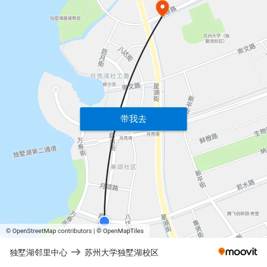 独墅湖邻里中心 to 苏州大学独墅湖校区 map