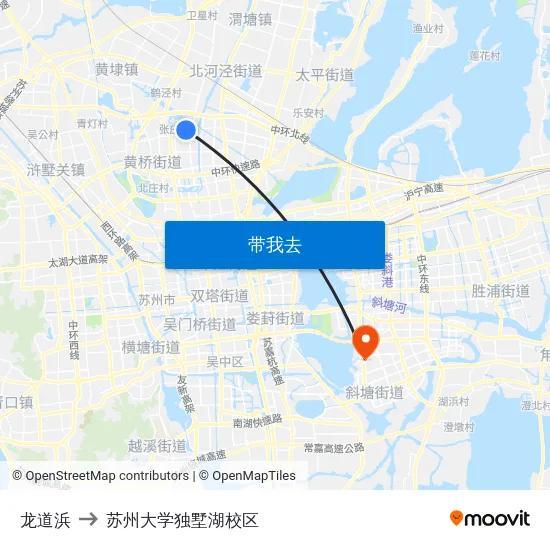 龙道浜 to 苏州大学独墅湖校区 map