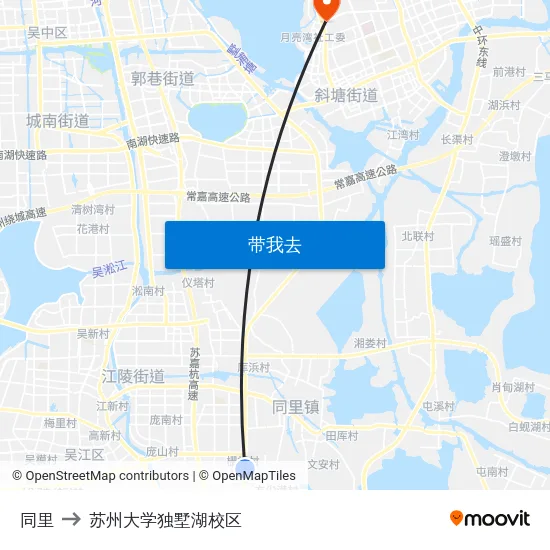 同里 to 苏州大学独墅湖校区 map