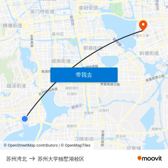 苏州湾北 to 苏州大学独墅湖校区 map