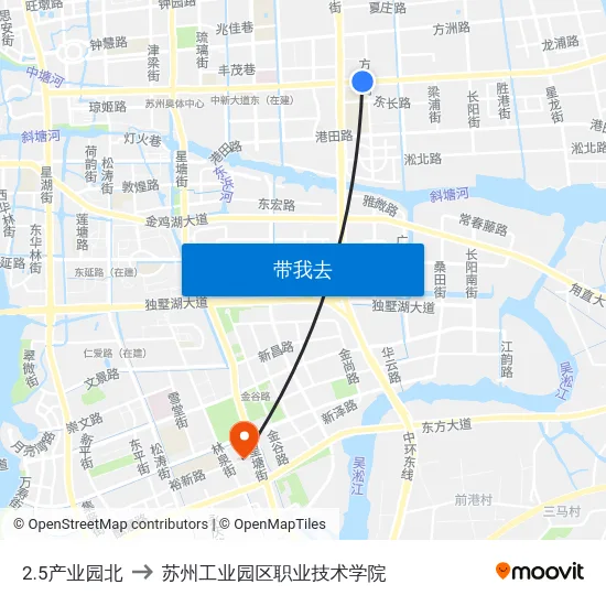 2.5产业园北 to 苏州工业园区职业技术学院 map
