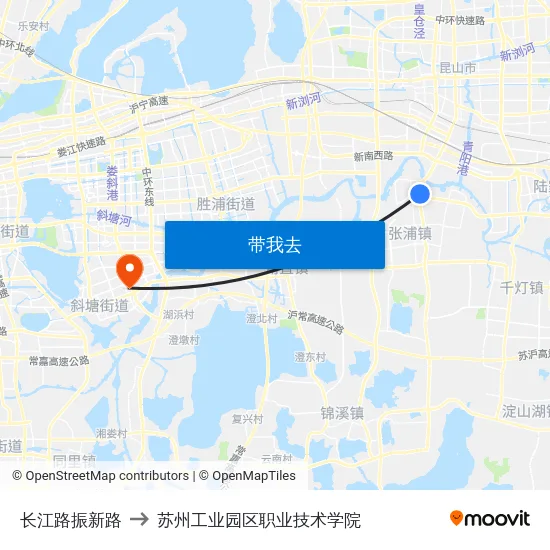 长江路振新路 to 苏州工业园区职业技术学院 map