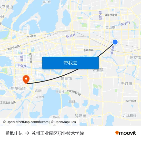 景枫佳苑 to 苏州工业园区职业技术学院 map